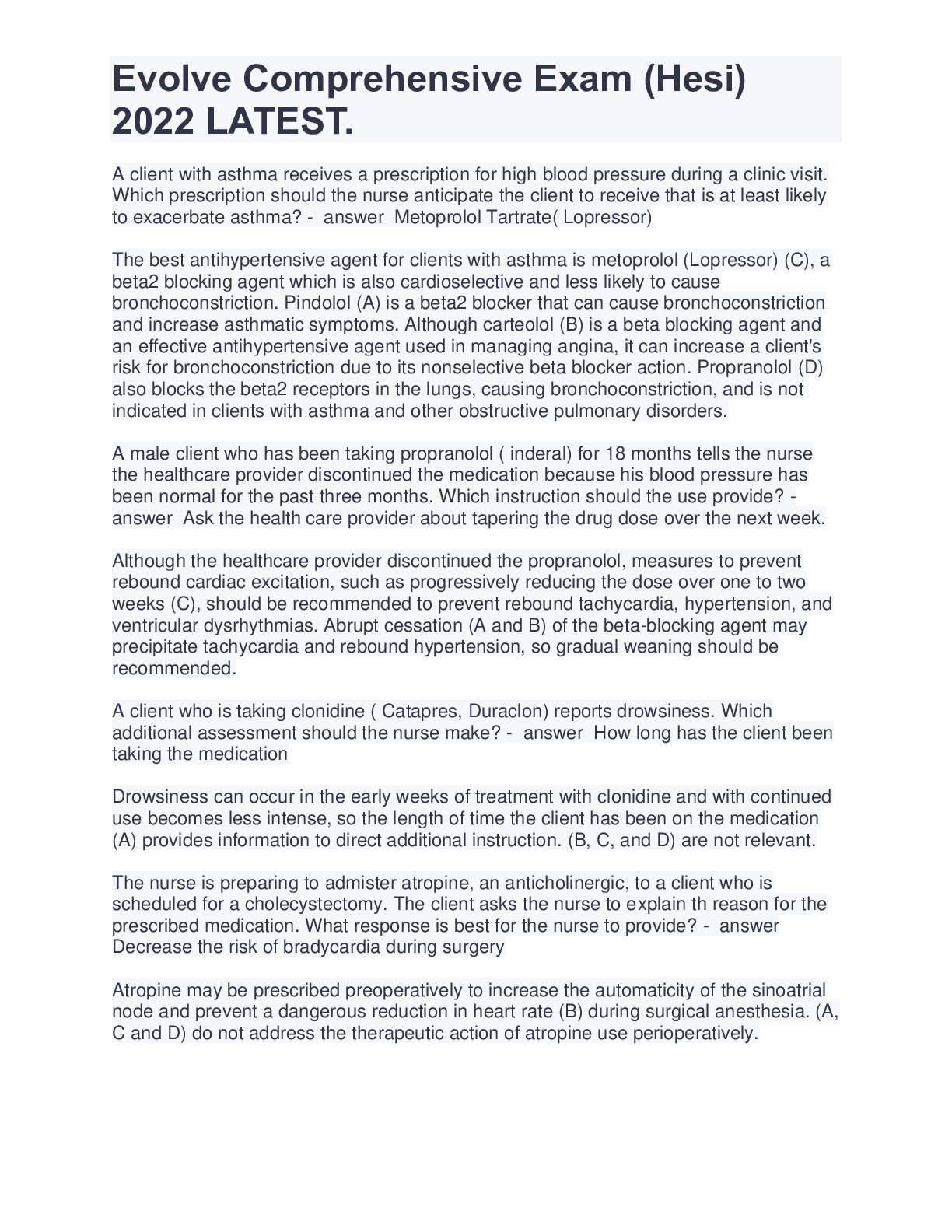 Preview image for Evolve Comprehensive Exam (Hesi)  2022 LATEST GRADED A.